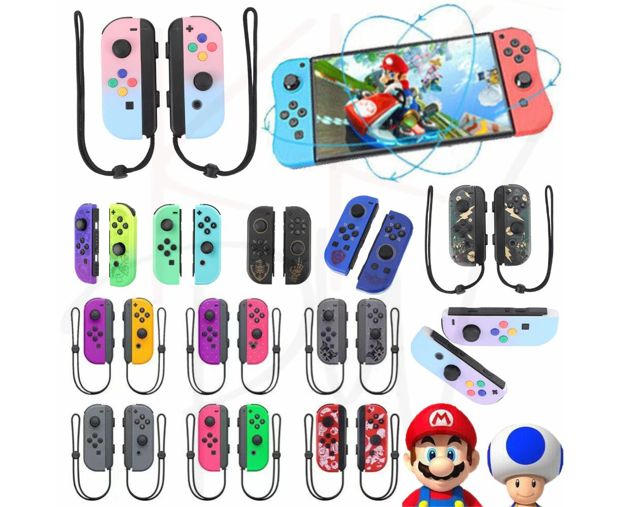 Wireless Controller Gamepad For Nintendo Switch Joy Con Left + Right - Purple Green Handle + Wrist Strap