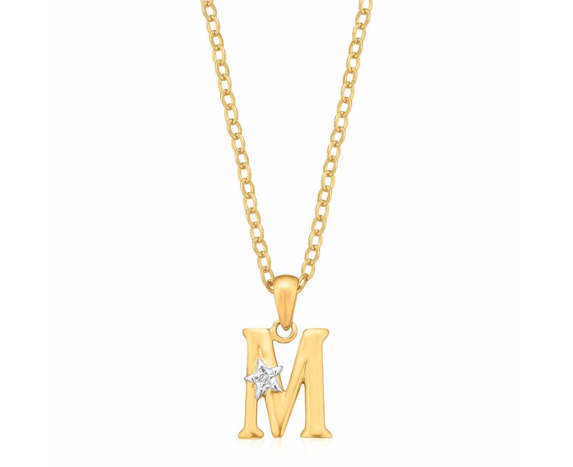 9ct Yellow Gold with Round Brilliant Cut Diamond Set Initial Pendant - M