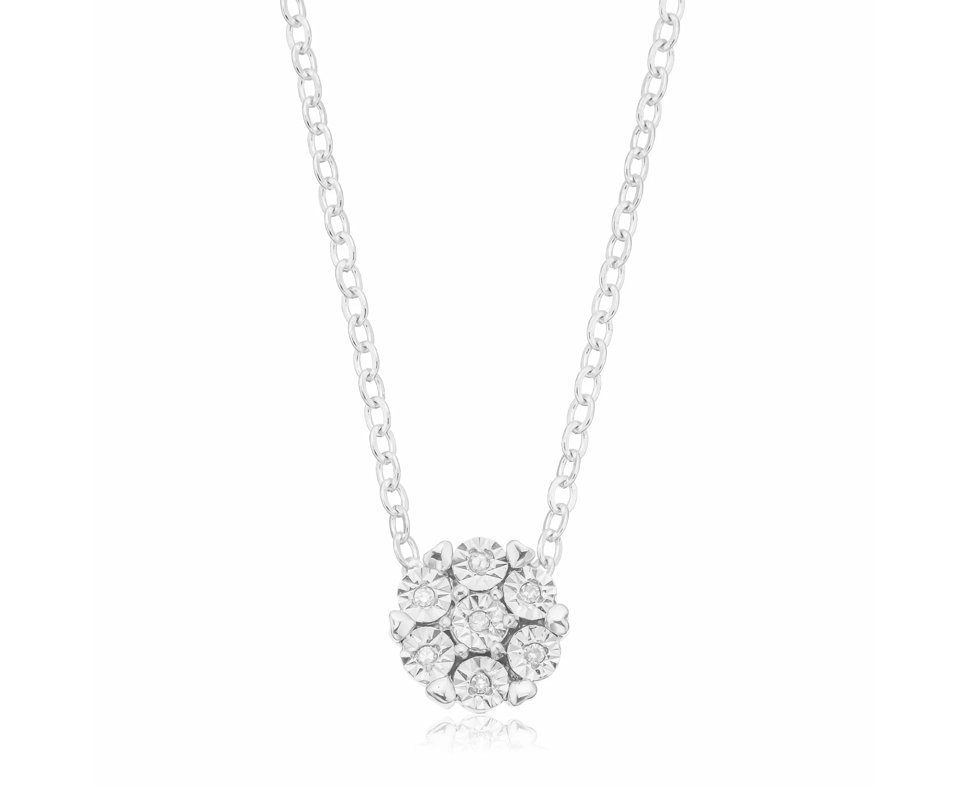 9ct White Gold Round Brilliant Cut 0.03 Carat tw Round Pendant