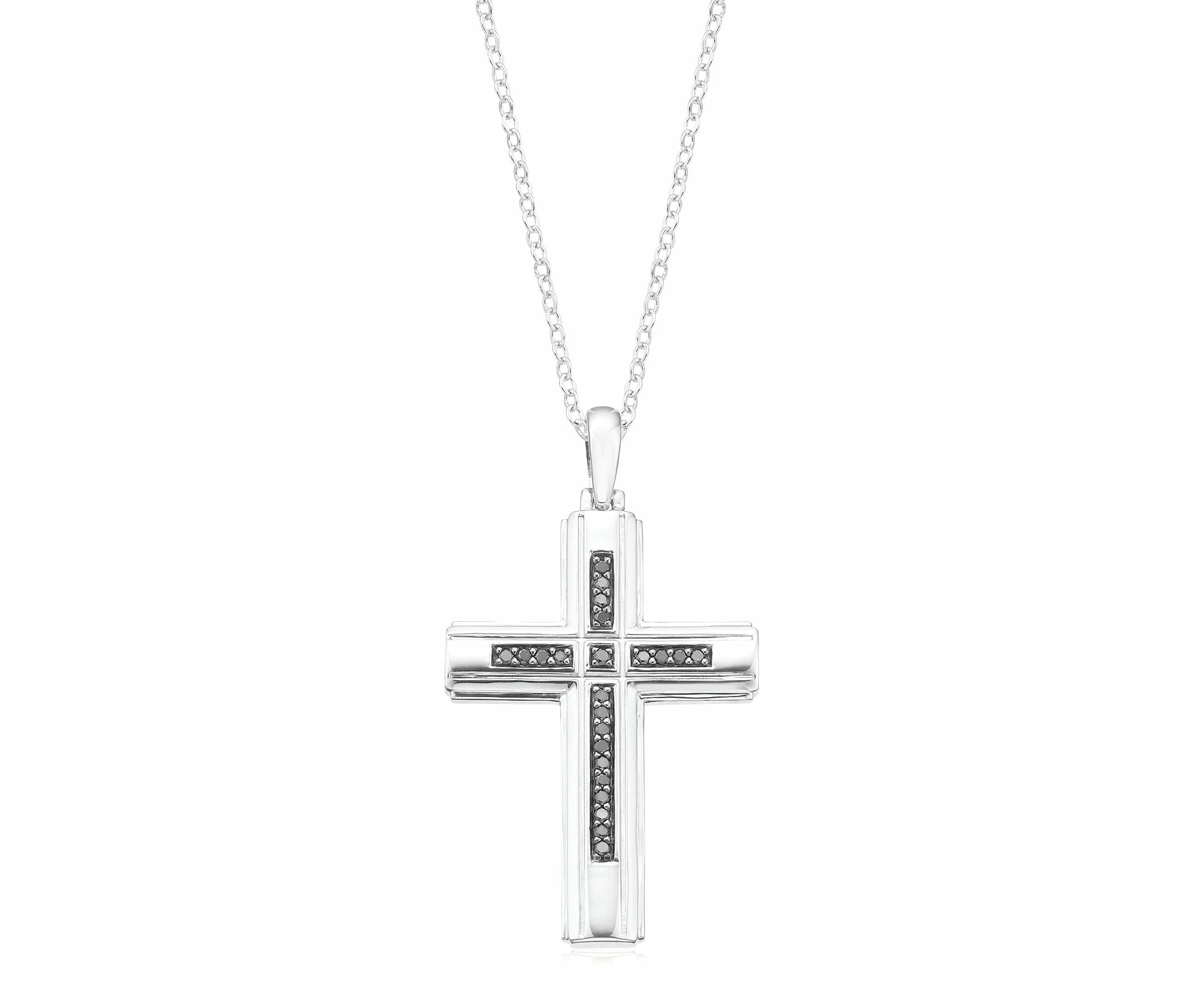 Sterling Silver with 1/4 carat tw Black Diamonds Cross Pendant