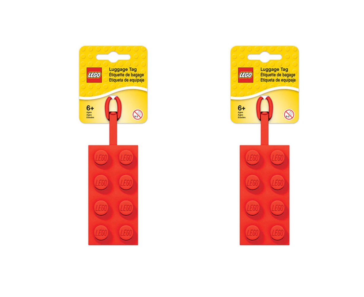 2x Lego Kids Children Brick Bag Tag Suitcase Luggage Backpack Address 6y+ Red