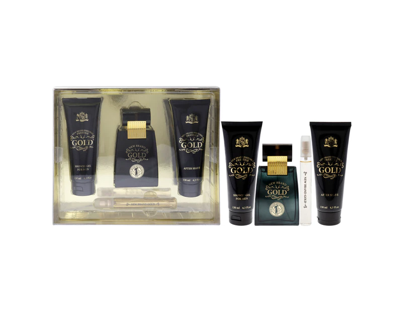 Gold by New Brand for Men - 3 Pc Gift Set 3.3oz EDT Spray, 0.5oz EDT Spray, 4.3oz Shower Gel, 4.3oz After Shave