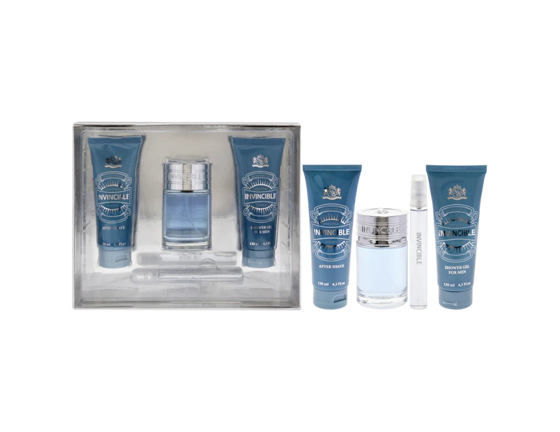 Invincible by New Brand for Men - 4 Pc Gift Set 3.3oz EDT Spray, 0.5oz EDT Spray, 4.3oz After Shave, 4.3oz Shower Gel