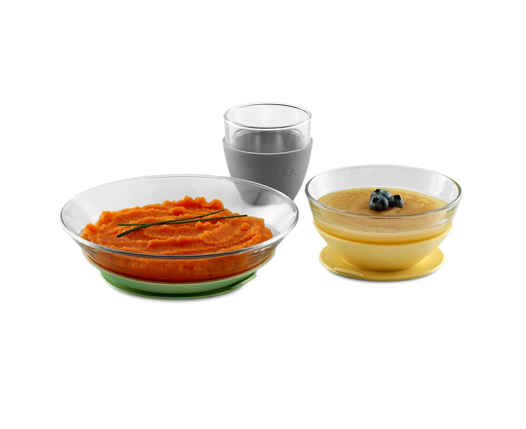 BÉABA & Duralex Children's Glass Meal Set, Plate, Bowl, Glass with Silicone Suction Cup, Ergonomic, Scalable, Healthy, Durable, Made in France, Yellow