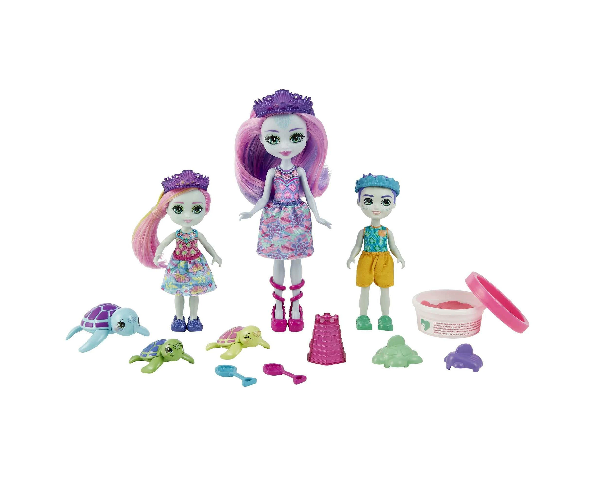 Enchantimals Family Toy Set, Tinsley Turtle Doll (6-in) with Little Sibling Dolls (4-in) and 3 Sea Turtle Animal Figures