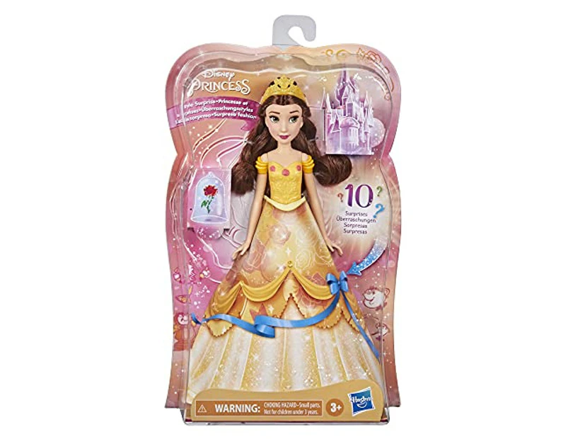 Disney Princess Style Surprise Belle Fashion Doll with 10 Fashions and Accessories, Hidden Surprises Toy for Girls 3 Years Old and Up