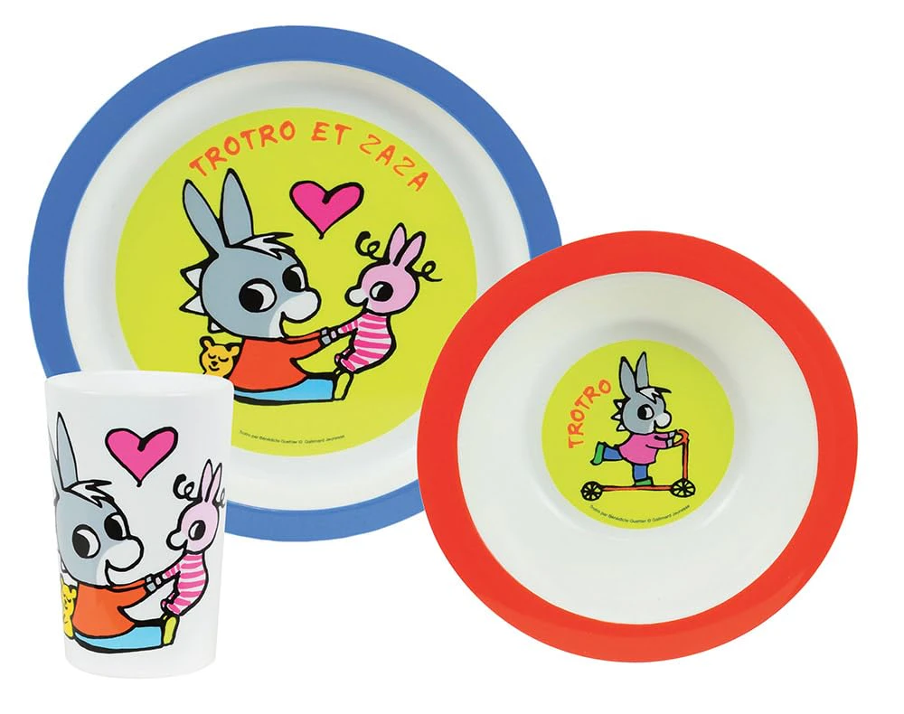 FUN HOUSE Trotro 005802 Children's Crockery Set Consisting of Plate, Bowl and Glass