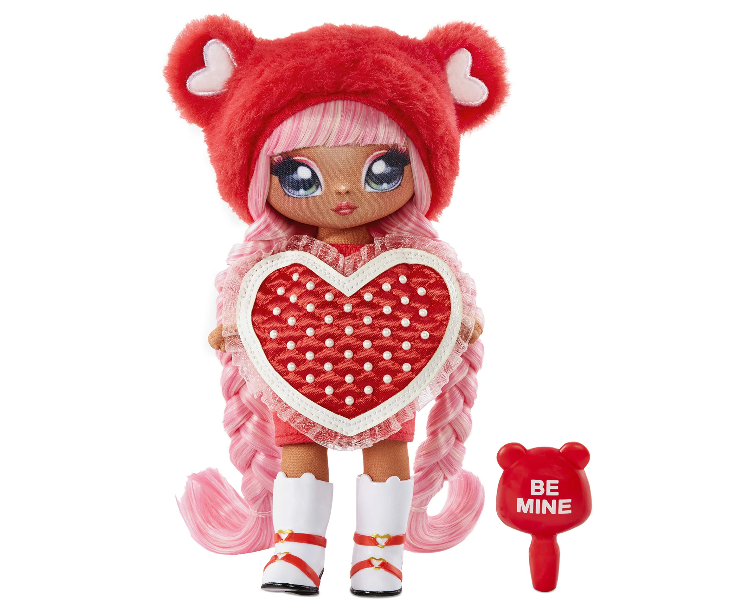 Na! Na! Na! Surprise Sweetest Heart-VALENTINA MOORE Doll Model Red Outfit with Pink Hair, 1 Heart Shaped Dress & 1 Brush - Collectible 5+ Years, 581291EUC