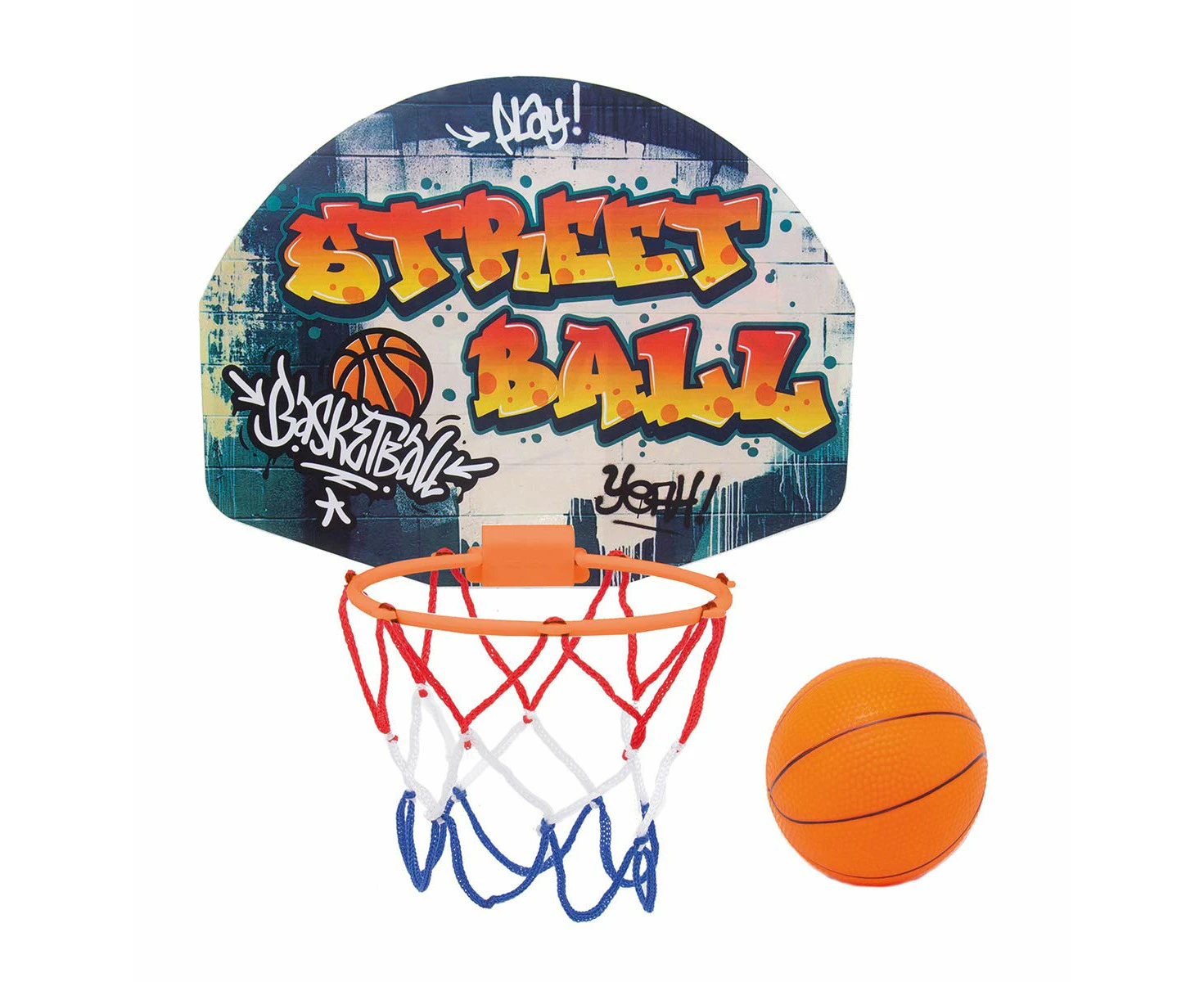 Simba 107406024 Basketball set with holder for the door, board: 27.5 x 21 cm, basket with net 15 cm, ball diameter: 8.6 cm, Multicoloured