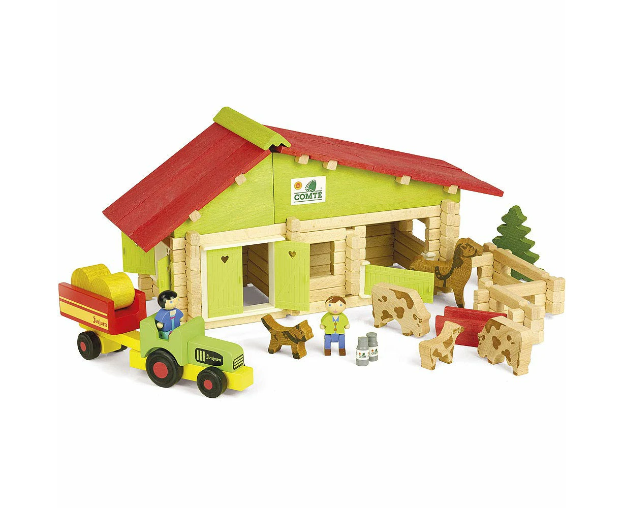 Jeujura J8053 140 Pieces Comte Barn with Tractor, Farmers and Animals, Multi-Color