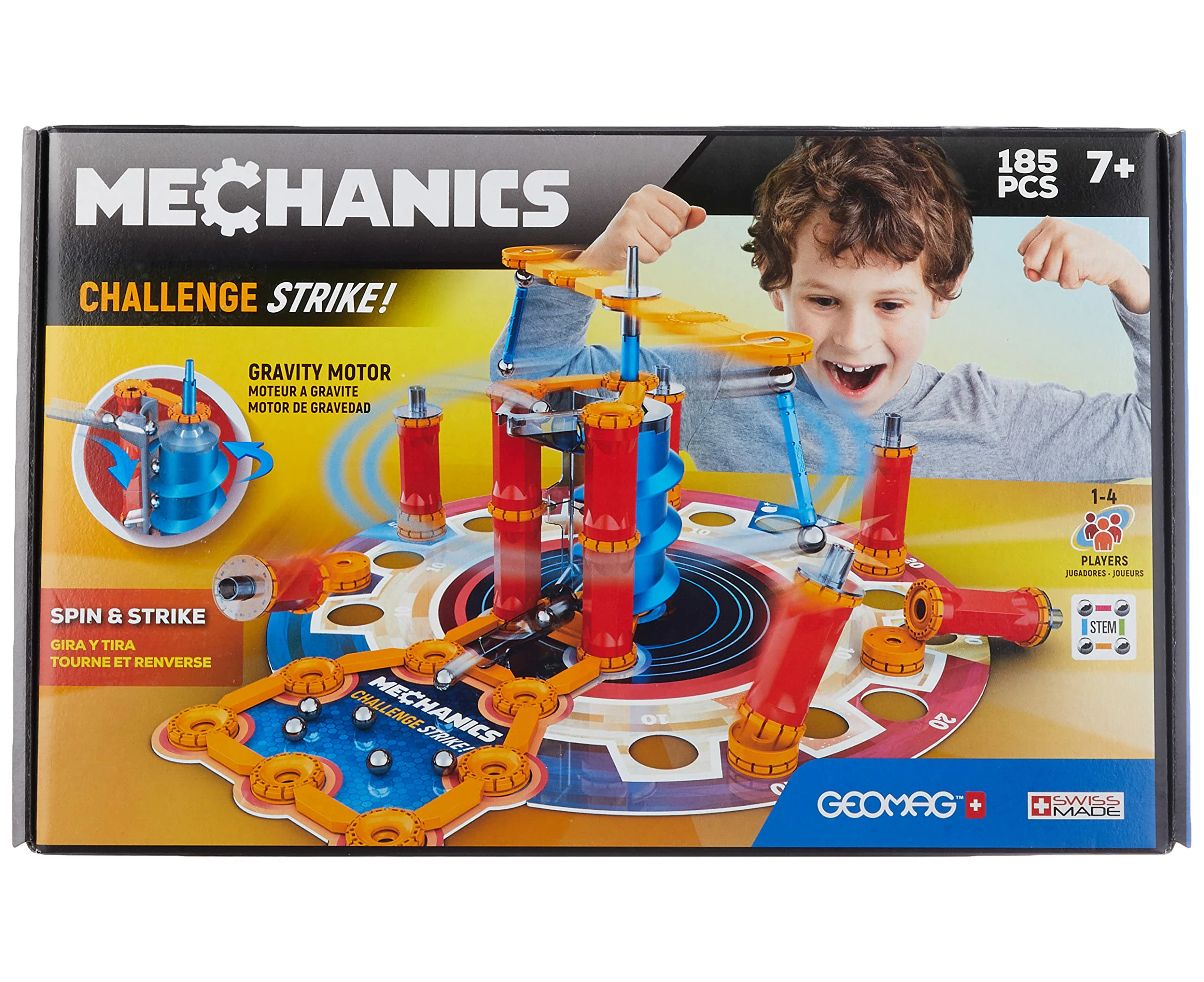 Geomag Gravity Mechanics Challenge Strike Building Set, 185 Pieces - Board Games, Construction Set Educational Magnetic Tiles Stem Toy for Kids Age 7+