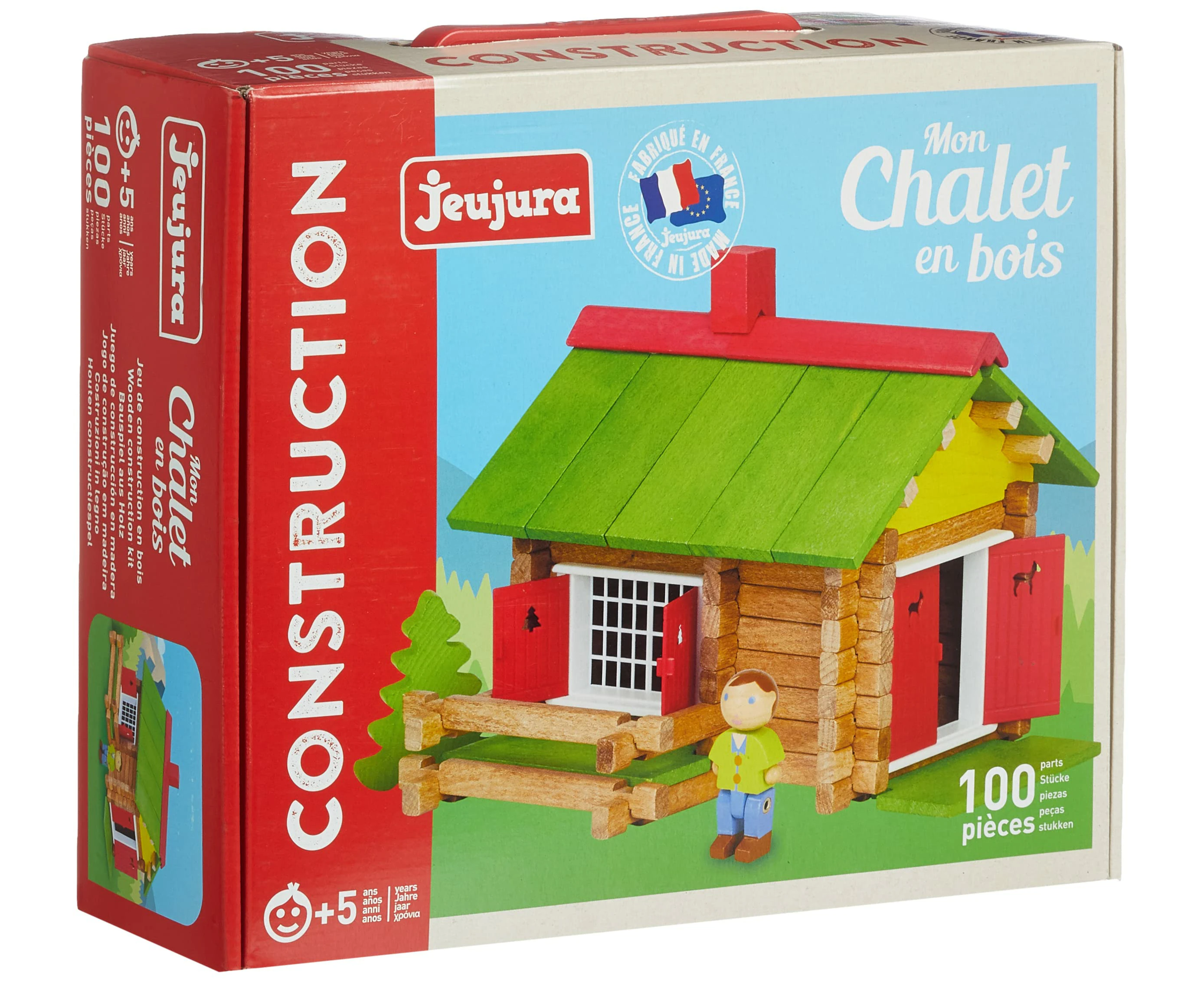 Jeujura J8002 100 Pieces My Wooden Chalet, in Cardboard Box, Multi-Color