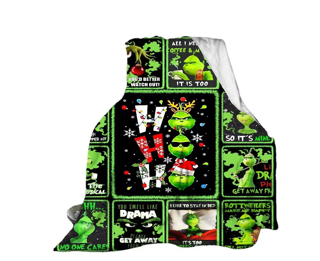 Green Hair Monster Grinch Blanket, Flannel Blanket, Super Soft Blanket, 3D Printing, Suitable For Sofa, Living Room