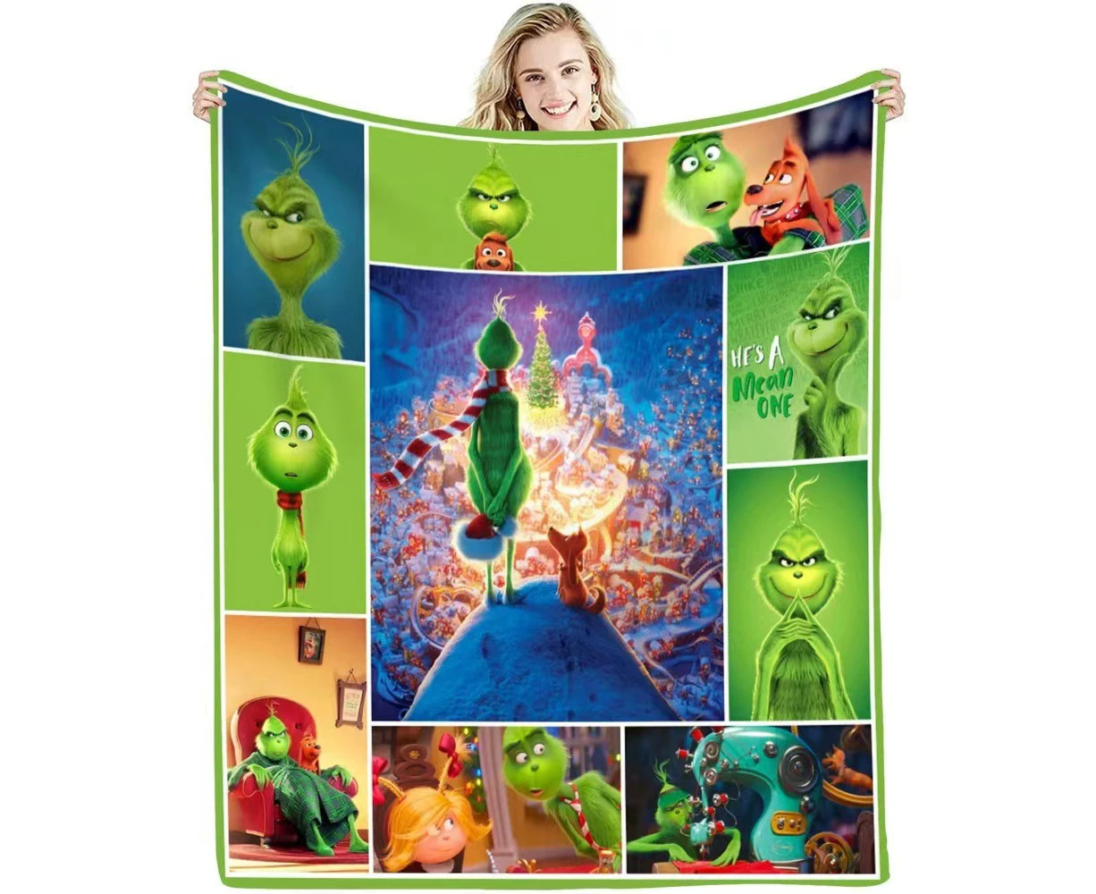 Green Hair Monster Grinch Blanket, Flannel Blanket, Super Soft Blanket, 3D Printing, Suitable For Sofa, Living Room