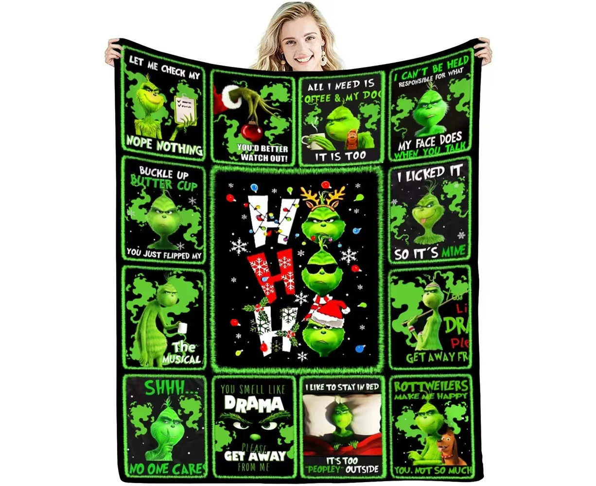 Green Hair Monster Grinch Blanket, Flannel Blanket, Super Soft Blanket, 3D Printing, Suitable For Sofa, Living Room