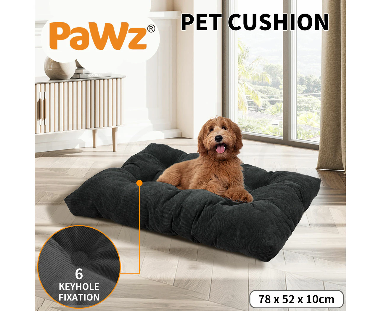 Pawz Pet Calming Bed Cushion Mattress Washable Mat Plush Dark Grey M L XL XXL