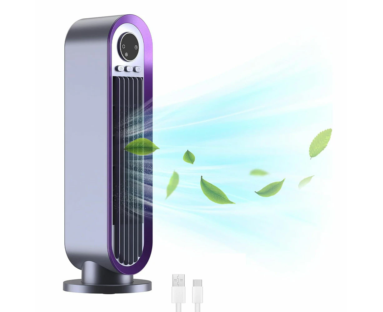 Household Desk Tower Bladeless Electric Fan With Timmer And 3 Speeds-Purple