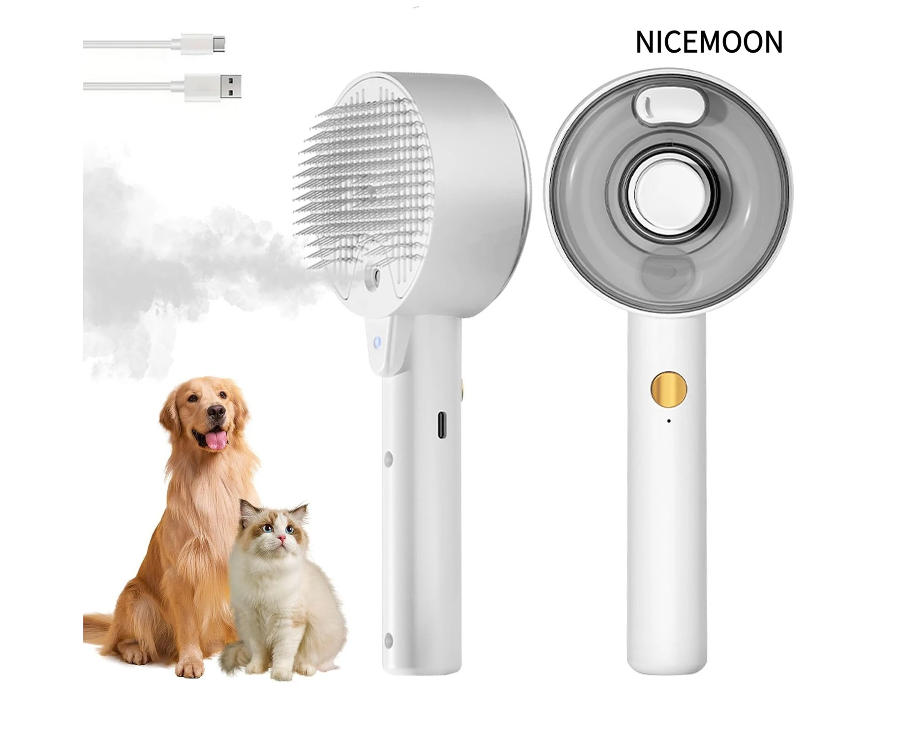 Steam Cat Brush, Spray Pet Grooming Brush & Hair Removal Comb for Indoor Cat Hair Removal, Massage Cleaning