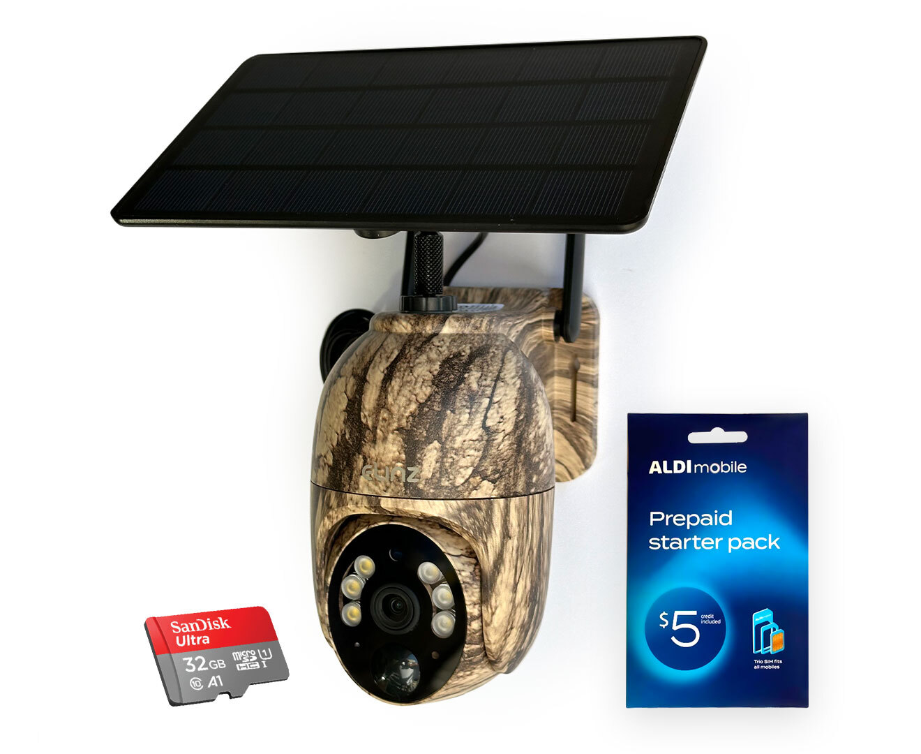 Elinz 4g Cellular Ptz Solar Powered Camouflage Outdoor Security Camera 