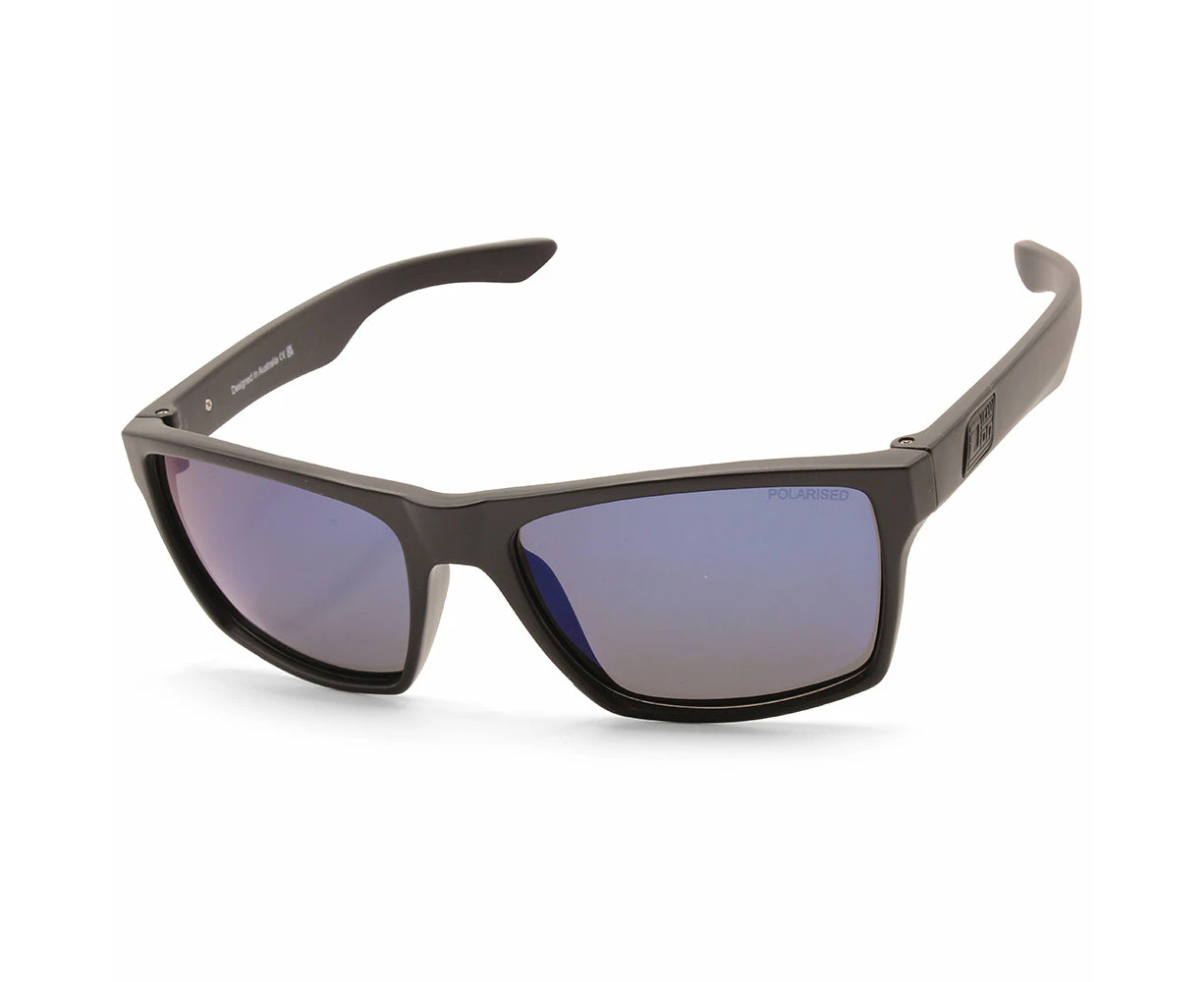 Dirty Dog Vendetta Satin Black/grey Blue Mirror Polarised Unisex Sunglasses 53745