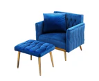 Artiss Armchair Ottoman Accent Chair Pillow Velvet Blue