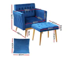 Artiss Armchair Ottoman Accent Chair Pillow Velvet Blue