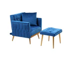 Artiss Armchair Ottoman Accent Chair Pillow Velvet Blue