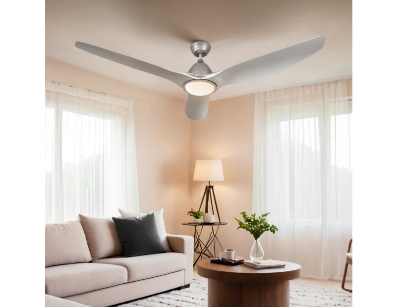 Devanti 64 Inch Ceiling Fan DC Motor w/Light w/Remote - Silver