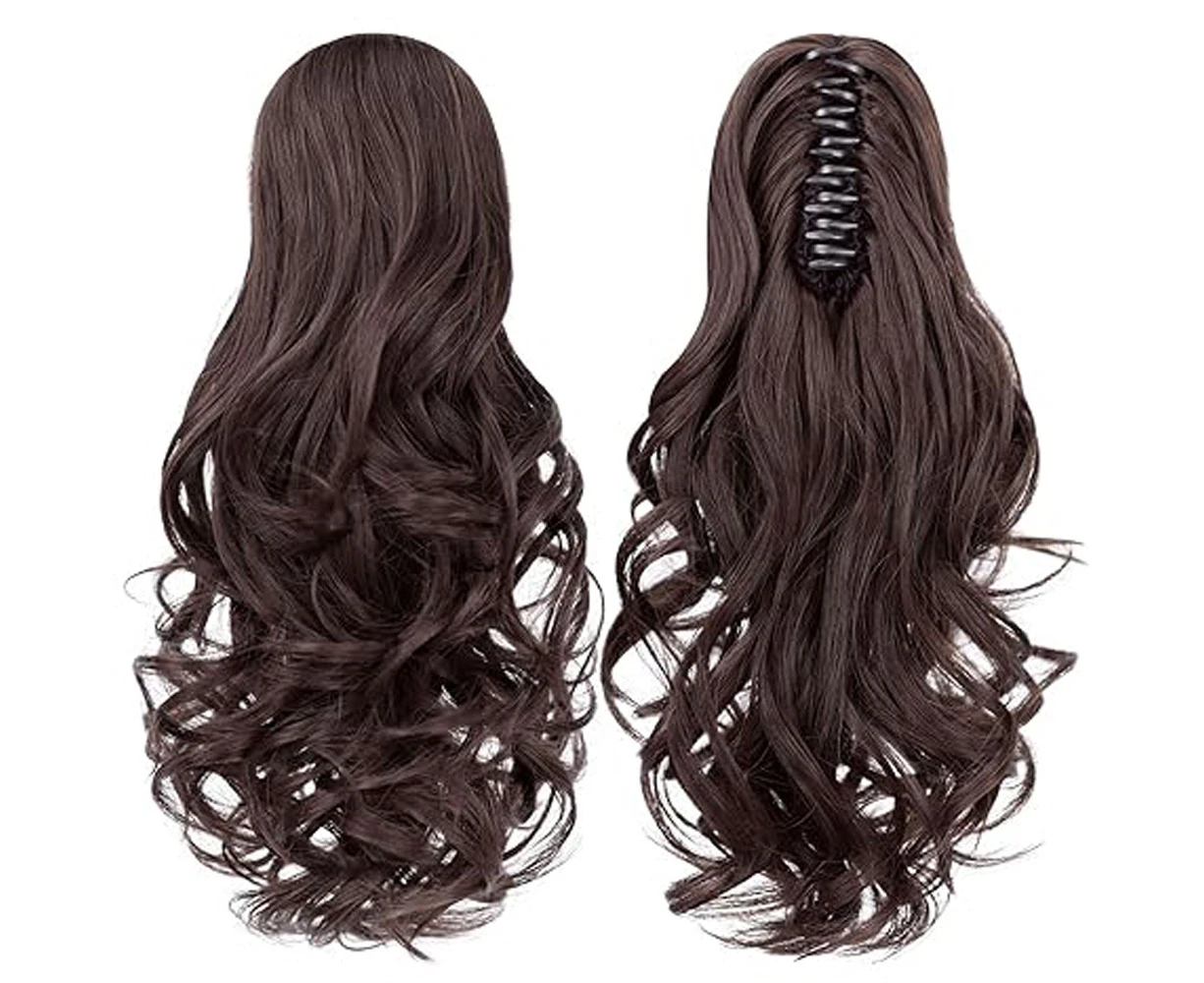 Ponytail Extension Claw Mid-length Curly Wavy Natural Soft Clip Wig for Women & Girls Invisible Synthetic Hairpieces