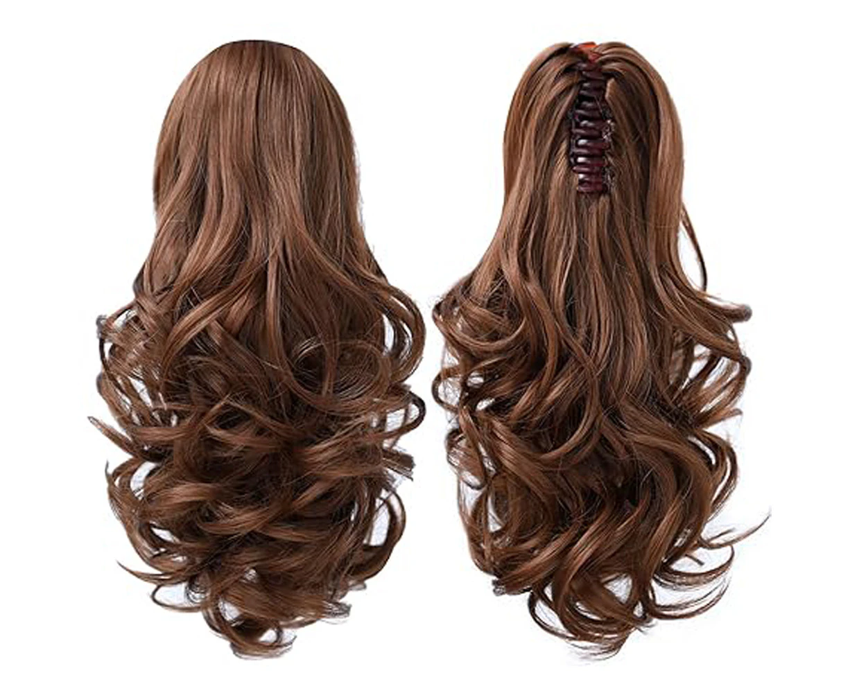 Ponytail Extension Claw Mid-length Curly Wavy Natural Soft Clip Wig for Women & Girls Invisible Synthetic Hairpieces