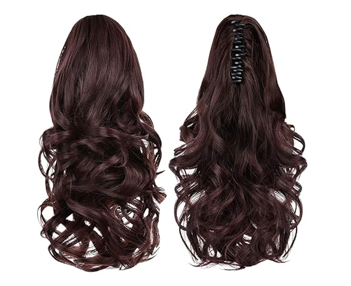 Ponytail Extension Claw Mid-length Curly Wavy Natural Soft Clip Wig for Women & Girls Invisible Synthetic Hairpieces