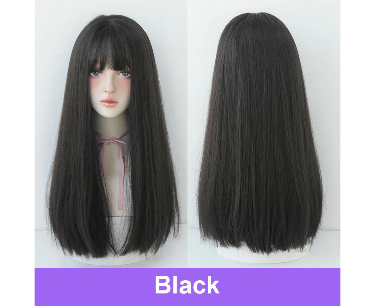 Long Straight Wig With Bangs Heat Resistant Synthetic Fiber Hair Wigs Full Head Natural Wig for Costume Party Cosplay