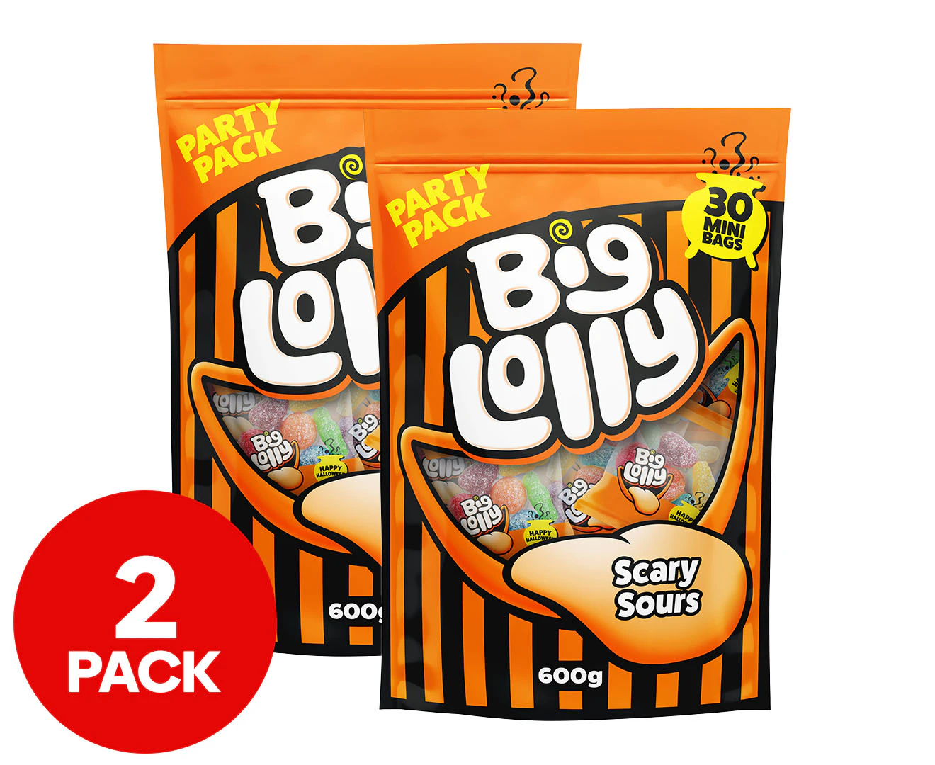 2 x Big Lolly Halloween Scary Sours Party Pack 600g