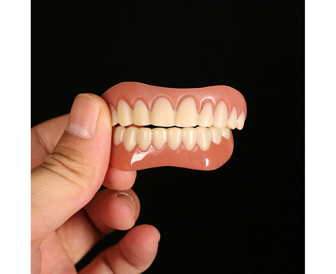 2x Upper & Lower Silicone False Teeth Dental Veneers Dentures False Tooth Smile