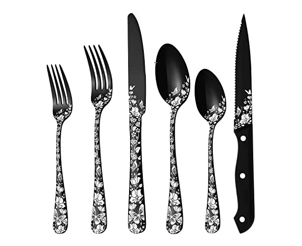 48-Piece Black Silverware Set with Steak Knives for 8, Stainless Steel Flatware Set