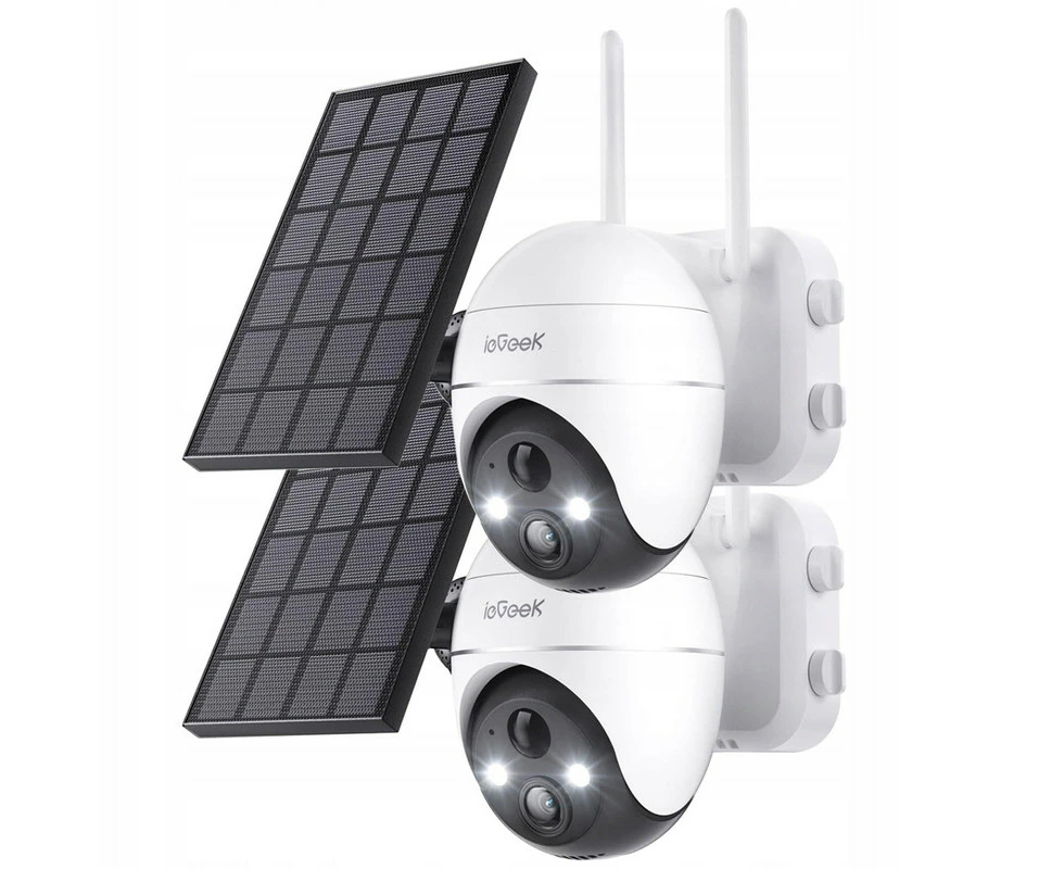 2PACK 5MP Security Cameras Wireless Outside,Solar Camera Outdoor Wireless WiFi 360° PTZ Battery Powered with Spotlight & Siren/Motion Detection,Alexa