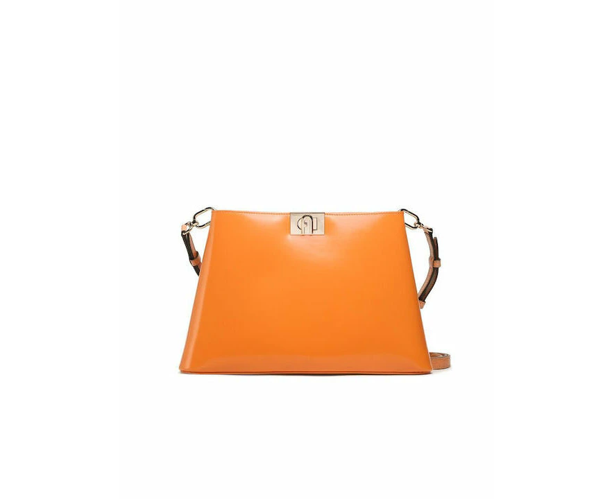 Furla Fleur Shoulder Bag - Vitello Roma Orange and Gold