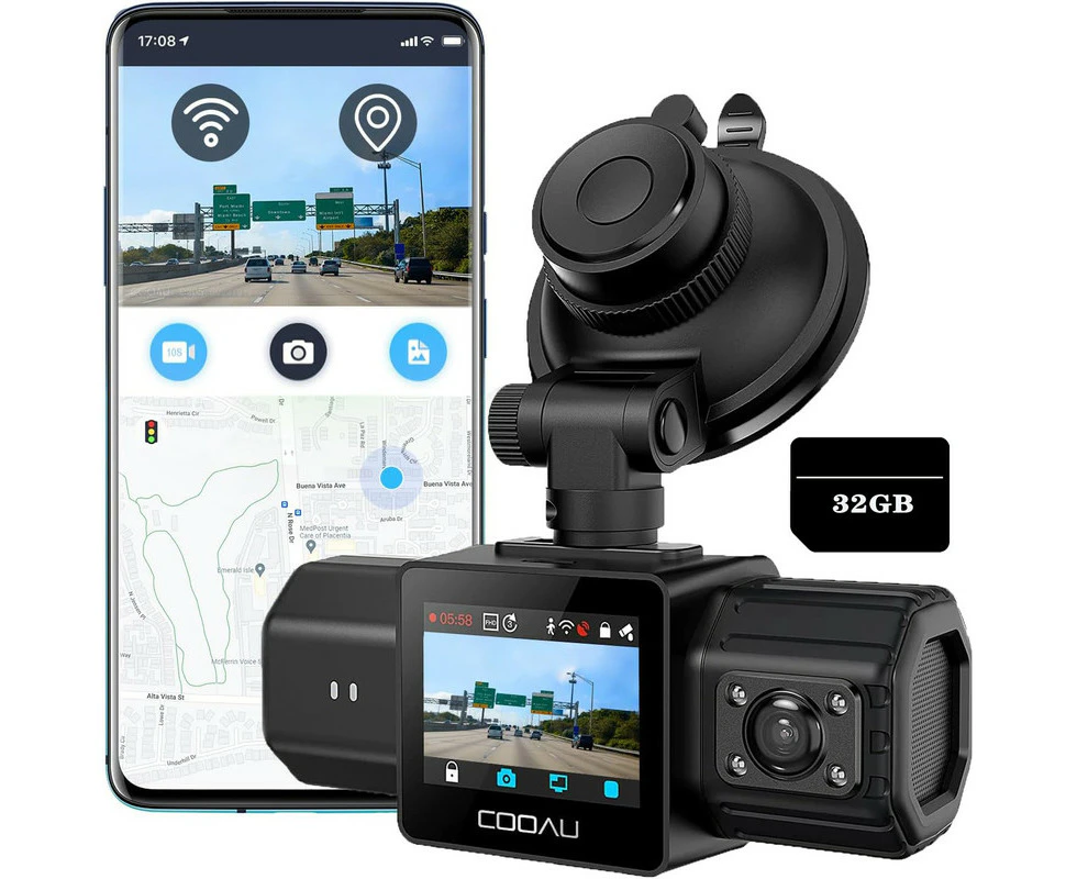 Dual Dash Cam 2.5K 1440P +1080P, mit 32GB TF Card Cars Dash Cam Front and Inside, Built-in GPS and WiFi, Night Vision, Accident Record, 24Hr Parking Mode