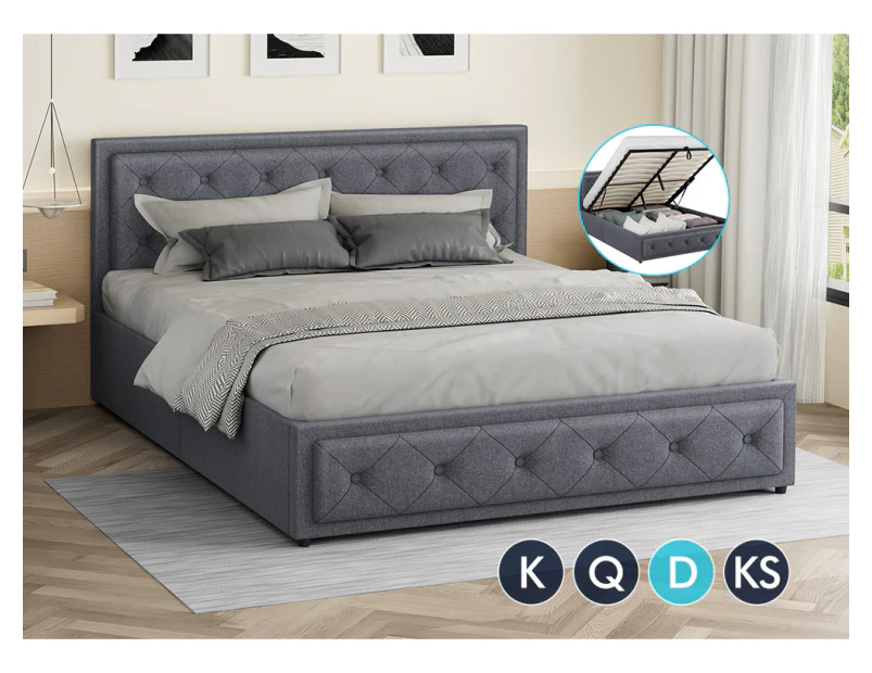 ALFORDSON Bed Frame Queen Double King Single Full Size Gas Lift Storage Base Fabric Grey