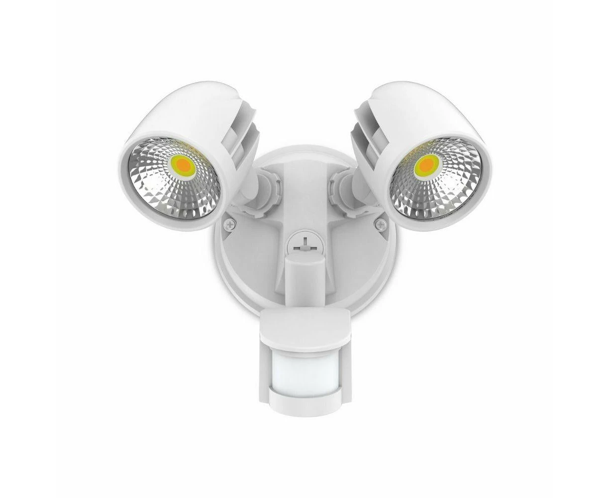 Atom CONDOR - 24W LED Twin Head Tri-Colour Exterior Security Spotlight With Sensor IP54 - White