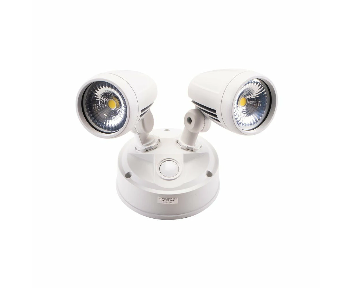 Lummax EXWB826 - 26W LED Single Colour Twin Head Exterior Spotlight IP54 - White / 6000K