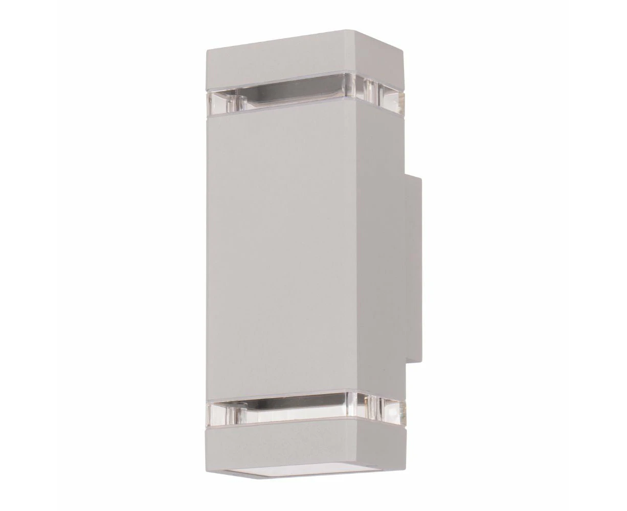 Lummax LM-9271/R.SIL - 2XGU10 Modern Square Exterior Up/Down Wall Light IP44 Silver