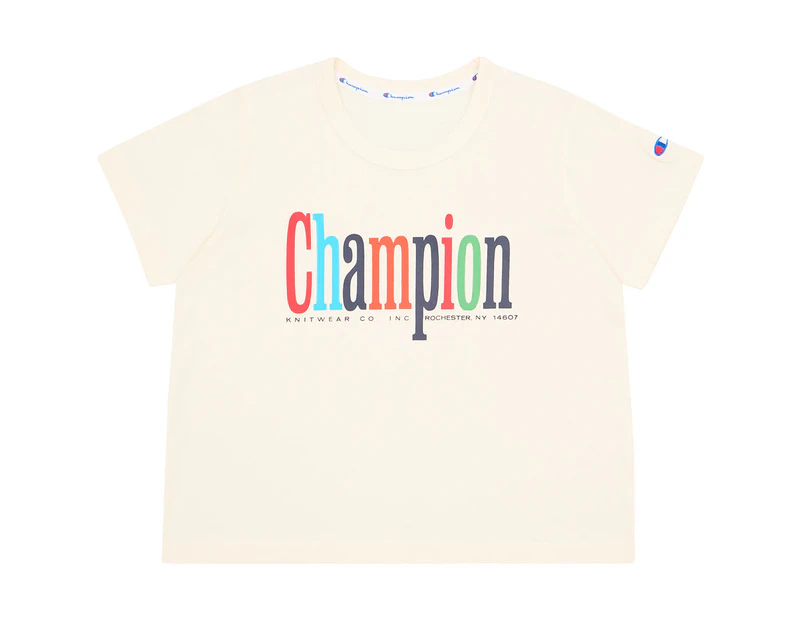 Champion Youth Girls' Sports Graphic Boxy Tee / T-Shirt / Tshirt - Cream/Multi