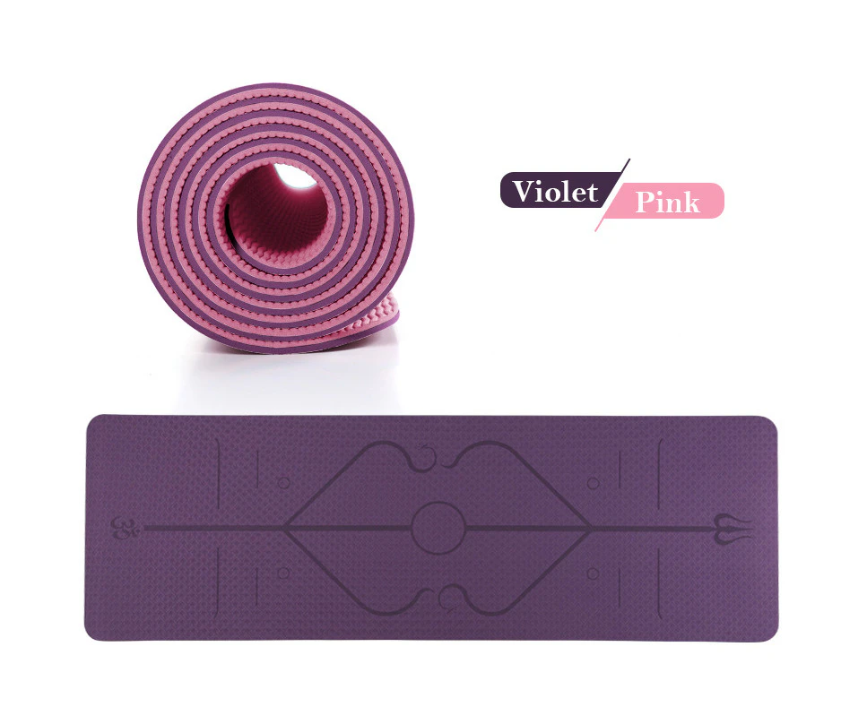 TPE Yoga Mat Exercise Fitness Non Slip Dual Layer - Violet/Pink