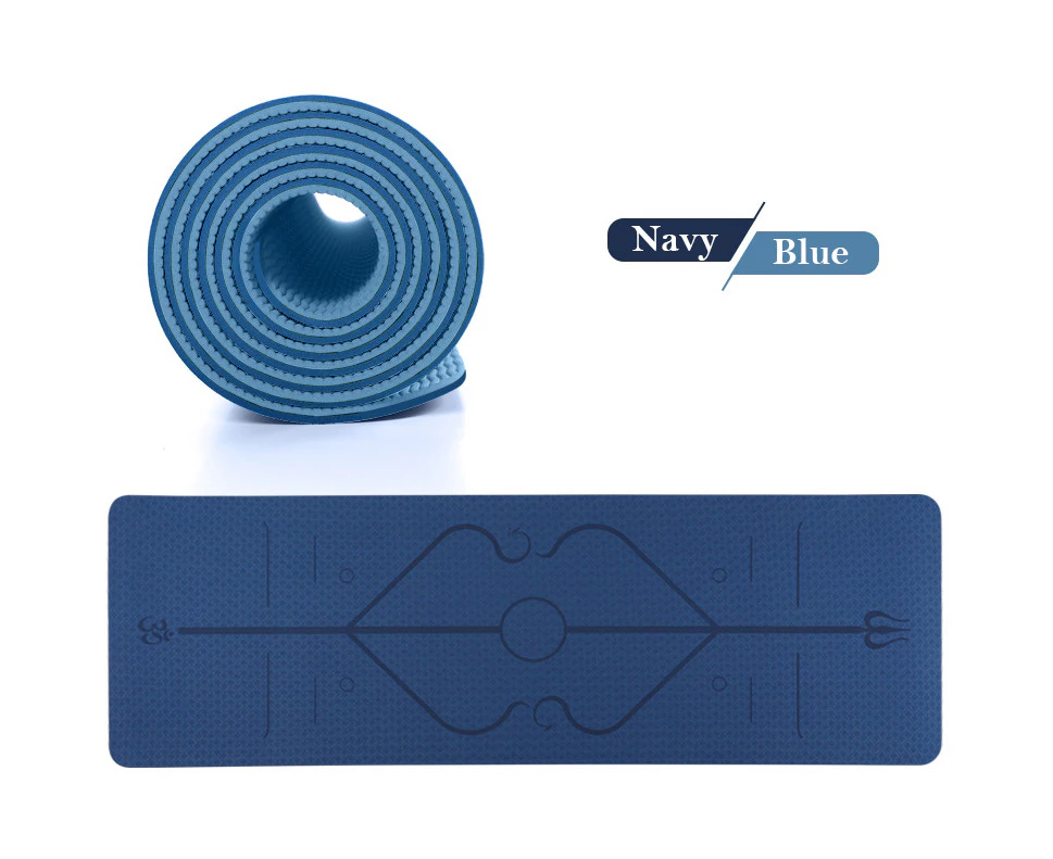 TPE Yoga Mat Exercise Fitness Non Slip Dual Layer - Navy/Blue