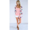 Strapsco Women's Summer Floral Print Kimonos Loose Half Sleeve Chiffon Cardigan Blouses Casual Cover Up - Pink Blue