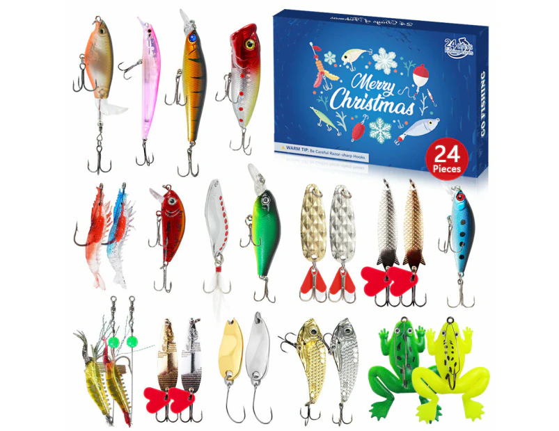 24 Days Fishing Lure Christmas Countdown Calendar Fishing Baits Set Advent Calendar