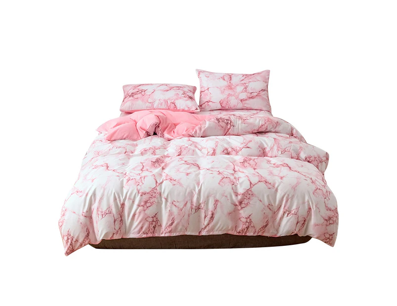 2Pcs Soft Marbled Pillowcase Pillow Quilt Duvet Cover Bedding Set Us-Twin 168X229Cm (Pink)