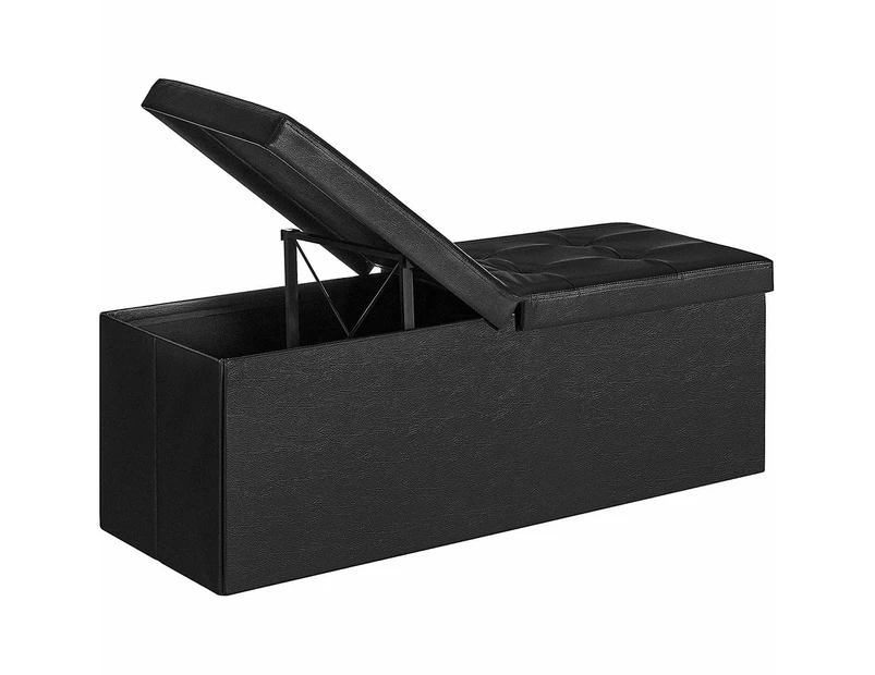 SONGMICS 110cm Folding Storage Ottoman Bench with Flipping Lid Footrest Black