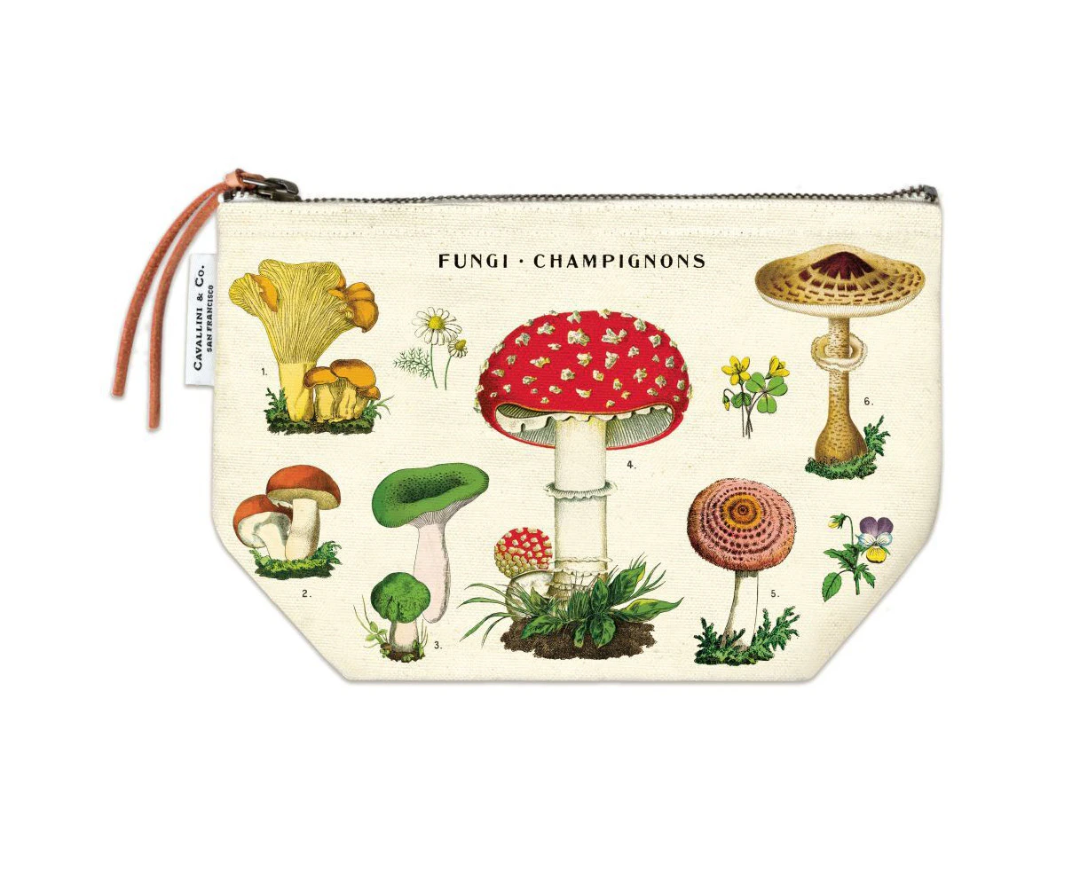 Cavallini Cotton Hand Carry Zipped Pouch Storage Organiser Mushroom 22x15cm